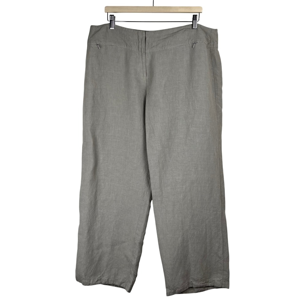 Eileen Fisher XL Linen Blend Wide Leg‎ Pants Taupe Gray Italian Fabric Side Zip